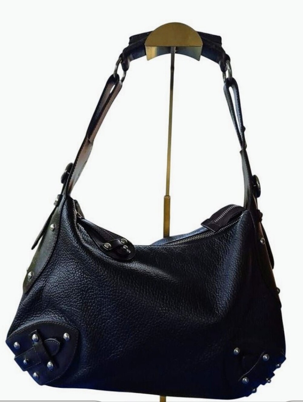 FURLA ⚜️ Studded Leather HOBO/ SHOULDERBAG ⚜️ Black & Brown  🇮🇹 Y2K VINT LUXE